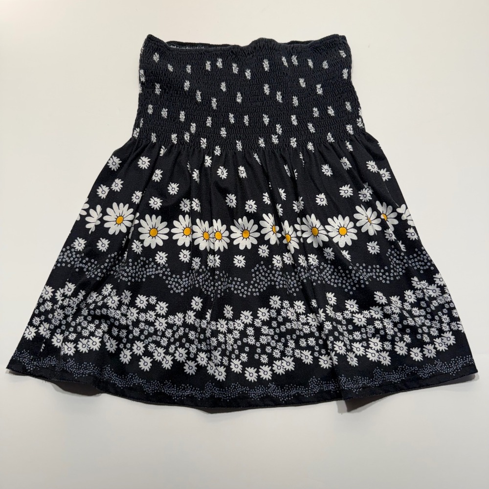Floral Daisy Smocked Tube Top Strapless Black White Yellow Boho Summer Blouse